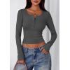 imagePRETTYGARDEN Womens 2025 Summer Long Sleeve Henley T Shirts Ribbed Knit Button Slim Fitted Basic Casual Going Out Fall TopsDark Grey