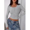 imagePRETTYGARDEN Womens 2025 Summer Long Sleeve Henley T Shirts Ribbed Knit Button Slim Fitted Basic Casual Going Out Fall TopsGrey