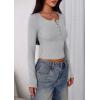 imagePRETTYGARDEN Womens 2025 Summer Long Sleeve Henley T Shirts Ribbed Knit Button Slim Fitted Basic Casual Going Out Fall TopsGrey