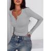 imagePRETTYGARDEN Womens 2025 Summer Long Sleeve Henley T Shirts Ribbed Knit Button Slim Fitted Basic Casual Going Out Fall TopsGrey