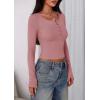 imagePRETTYGARDEN Womens 2025 Summer Long Sleeve Henley T Shirts Ribbed Knit Button Slim Fitted Basic Casual Going Out Fall TopsGrey Pink