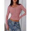 imagePRETTYGARDEN Womens 2025 Summer Long Sleeve Henley T Shirts Ribbed Knit Button Slim Fitted Basic Casual Going Out Fall TopsGrey Pink