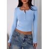 imagePRETTYGARDEN Womens 2025 Summer Long Sleeve Henley T Shirts Ribbed Knit Button Slim Fitted Basic Casual Going Out Fall TopsLight Blue