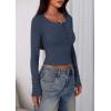 imagePRETTYGARDEN Womens 2025 Summer Long Sleeve Henley T Shirts Ribbed Knit Button Slim Fitted Basic Casual Going Out Fall TopsNavy Blue