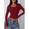imagePRETTYGARDEN Womens 2025 Summer Long Sleeve Henley T Shirts Ribbed Knit Button Slim Fitted Basic Casual Going Out Fall TopsWine Red