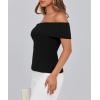 imagePRETTYGARDEN Womens 2025 Summer Off Shoulder Sweater Tops Ribbed Knit Short Sleeve Trendy Going Out Date Night BlouseBlack