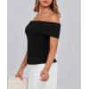 imagePRETTYGARDEN Womens 2025 Summer Off Shoulder Sweater Tops Ribbed Knit Short Sleeve Trendy Going Out Date Night BlouseBlack