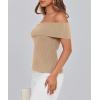 imagePRETTYGARDEN Womens 2025 Summer Off Shoulder Sweater Tops Ribbed Knit Short Sleeve Trendy Going Out Date Night BlouseKhaki