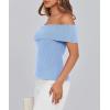 imagePRETTYGARDEN Womens 2025 Summer Off Shoulder Sweater Tops Ribbed Knit Short Sleeve Trendy Going Out Date Night BlouseLight Blue