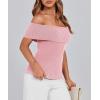 imagePRETTYGARDEN Womens 2025 Summer Off Shoulder Sweater Tops Ribbed Knit Short Sleeve Trendy Going Out Date Night BlousePink