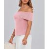 imagePRETTYGARDEN Womens 2025 Summer Off Shoulder Sweater Tops Ribbed Knit Short Sleeve Trendy Going Out Date Night BlousePink