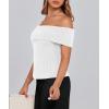 imagePRETTYGARDEN Womens 2025 Summer Off Shoulder Sweater Tops Ribbed Knit Short Sleeve Trendy Going Out Date Night BlouseWhite