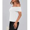 imagePRETTYGARDEN Womens 2025 Summer Off Shoulder Sweater Tops Ribbed Knit Short Sleeve Trendy Going Out Date Night BlouseWhite