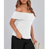 imagePRETTYGARDEN Womens 2025 Summer Off Shoulder Sweater Tops Ribbed Knit Short Sleeve Trendy Going Out Date Night BlouseWhite