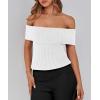 imagePRETTYGARDEN Womens 2025 Summer Off Shoulder Sweater Tops Ribbed Knit Short Sleeve Trendy Going Out Date Night BlouseWhite