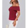 imagePRETTYGARDEN Womens 2025 Summer Off Shoulder Sweater Tops Ribbed Knit Short Sleeve Trendy Going Out Date Night BlouseWine Red