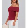 imagePRETTYGARDEN Womens 2025 Summer Off Shoulder Sweater Tops Ribbed Knit Short Sleeve Trendy Going Out Date Night BlouseWine Red