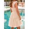 imagePRETTYGARDEN Womens 2025 Trendy Mini Summer Dresses Sleeveless Tulle Ruffle Square Neck Tiered Smocked Beach Vacation DressApricot