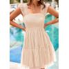 imagePRETTYGARDEN Womens 2025 Trendy Mini Summer Dresses Sleeveless Tulle Ruffle Square Neck Tiered Smocked Beach Vacation DressApricot