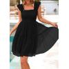imagePRETTYGARDEN Womens 2025 Trendy Mini Summer Dresses Sleeveless Tulle Ruffle Square Neck Tiered Smocked Beach Vacation DressBlack