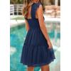 imagePRETTYGARDEN Womens 2025 Trendy Mini Summer Dresses Sleeveless Tulle Ruffle Square Neck Tiered Smocked Beach Vacation DressNavy