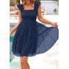 imagePRETTYGARDEN Womens 2025 Trendy Mini Summer Dresses Sleeveless Tulle Ruffle Square Neck Tiered Smocked Beach Vacation DressNavy