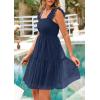 imagePRETTYGARDEN Womens 2025 Trendy Mini Summer Dresses Sleeveless Tulle Ruffle Square Neck Tiered Smocked Beach Vacation DressNavy