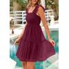 imagePRETTYGARDEN Womens 2025 Trendy Mini Summer Dresses Sleeveless Tulle Ruffle Square Neck Tiered Smocked Beach Vacation DressWine Red