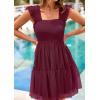 imagePRETTYGARDEN Womens 2025 Trendy Mini Summer Dresses Sleeveless Tulle Ruffle Square Neck Tiered Smocked Beach Vacation DressWine Red
