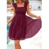 imagePRETTYGARDEN Womens 2025 Trendy Mini Summer Dresses Sleeveless Tulle Ruffle Square Neck Tiered Smocked Beach Vacation DressWine Red