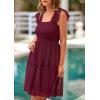 imagePRETTYGARDEN Womens 2025 Trendy Mini Summer Dresses Sleeveless Tulle Ruffle Square Neck Tiered Smocked Beach Vacation DressWine Red