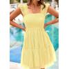 imagePRETTYGARDEN Womens 2025 Trendy Mini Summer Dresses Sleeveless Tulle Ruffle Square Neck Tiered Smocked Beach Vacation DressYellow