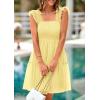 imagePRETTYGARDEN Womens 2025 Trendy Mini Summer Dresses Sleeveless Tulle Ruffle Square Neck Tiered Smocked Beach Vacation DressYellow