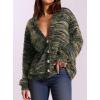 imagePRETTYGARDEN Womens Cardigan Sweaters Fall Fashion 2025 Striped Long Sleeve Button V Neck Knit Fuzzy Outerwear Winter ClothesArmy Green