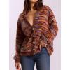 imagePRETTYGARDEN Womens Cardigan Sweaters Fall Fashion 2025 Striped Long Sleeve Button V Neck Knit Fuzzy Outerwear Winter ClothesBurnt Orange