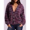 imagePRETTYGARDEN Womens Cardigan Sweaters Fall Fashion 2025 Striped Long Sleeve Button V Neck Knit Fuzzy Outerwear Winter ClothesPurple