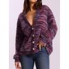 imagePRETTYGARDEN Womens Cardigan Sweaters Fall Fashion 2025 Striped Long Sleeve Button V Neck Knit Fuzzy Outerwear Winter ClothesPurple
