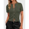 imagePRETTYGARDEN Womens Casual Summer Short Sleeve Cardigans 2025 Button Down Knitted Sweater Basic Crew Neck Crop TopsArmy Green