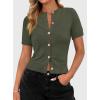 imagePRETTYGARDEN Womens Casual Summer Short Sleeve Cardigans 2025 Button Down Knitted Sweater Basic Crew Neck Crop TopsArmy Green