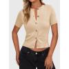 imagePRETTYGARDEN Womens Casual Summer Short Sleeve Cardigans 2025 Button Down Knitted Sweater Basic Crew Neck Crop TopsBeige
