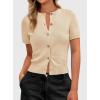 imagePRETTYGARDEN Womens Casual Summer Short Sleeve Cardigans 2025 Button Down Knitted Sweater Basic Crew Neck Crop TopsBeige