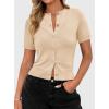 imagePRETTYGARDEN Womens Casual Summer Short Sleeve Cardigans 2025 Button Down Knitted Sweater Basic Crew Neck Crop TopsBeige