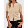 imagePRETTYGARDEN Womens Casual Summer Short Sleeve Cardigans 2025 Button Down Knitted Sweater Basic Crew Neck Crop TopsBeige