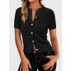 imagePRETTYGARDEN Womens Casual Summer Short Sleeve Cardigans 2025 Button Down Knitted Sweater Basic Crew Neck Crop TopsBlack