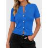 imagePRETTYGARDEN Womens Casual Summer Short Sleeve Cardigans 2025 Button Down Knitted Sweater Basic Crew Neck Crop TopsBlue