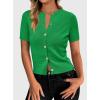 imagePRETTYGARDEN Womens Casual Summer Short Sleeve Cardigans 2025 Button Down Knitted Sweater Basic Crew Neck Crop TopsGreen