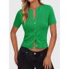 imagePRETTYGARDEN Womens Casual Summer Short Sleeve Cardigans 2025 Button Down Knitted Sweater Basic Crew Neck Crop TopsGreen