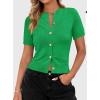 imagePRETTYGARDEN Womens Casual Summer Short Sleeve Cardigans 2025 Button Down Knitted Sweater Basic Crew Neck Crop TopsGreen