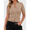 imagePRETTYGARDEN Womens Casual Summer Short Sleeve Cardigans 2025 Button Down Knitted Sweater Basic Crew Neck Crop TopsKhaki