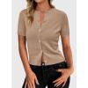 imagePRETTYGARDEN Womens Casual Summer Short Sleeve Cardigans 2025 Button Down Knitted Sweater Basic Crew Neck Crop TopsKhaki